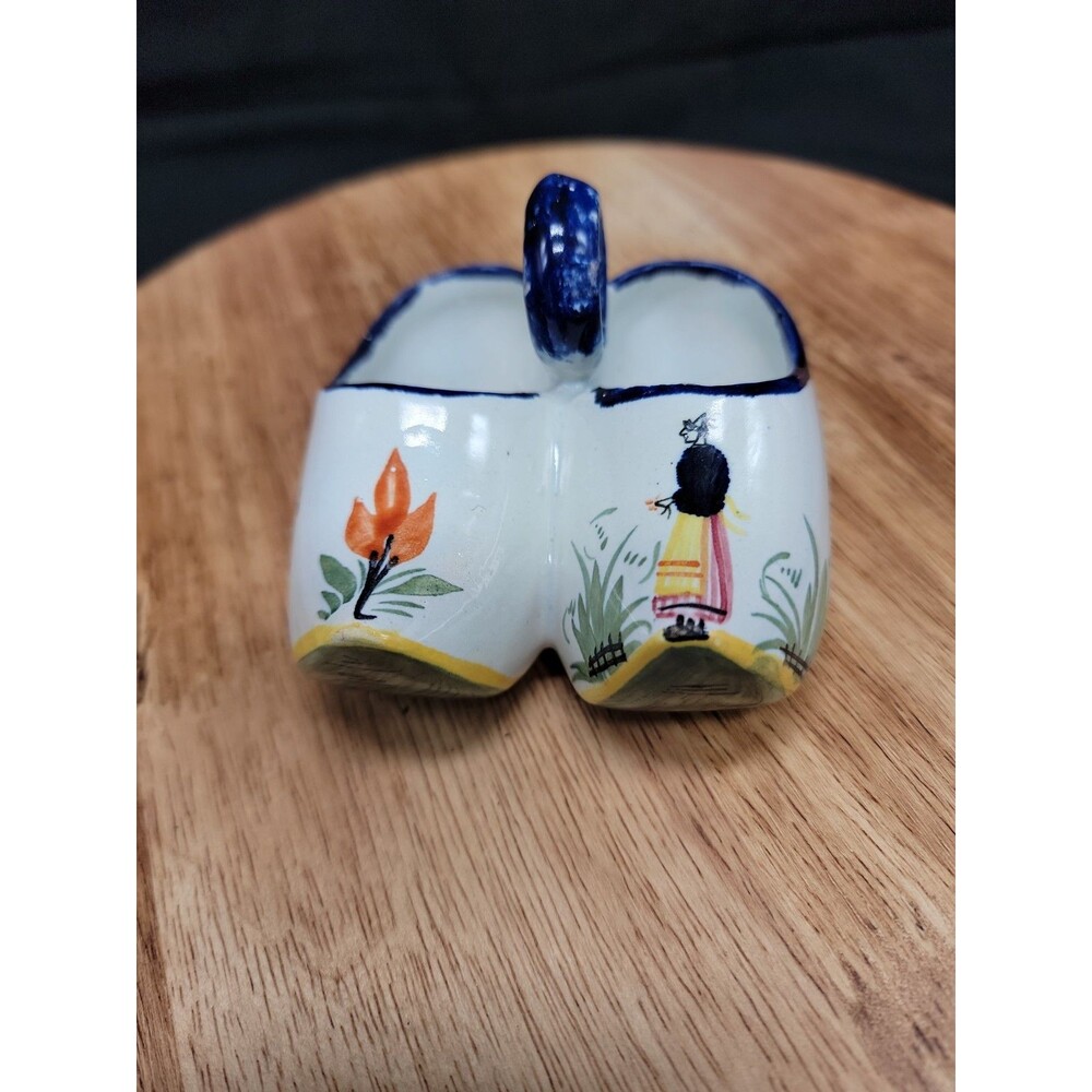 Vtg Henriot Quimper France Double Shoe Salt Cellar